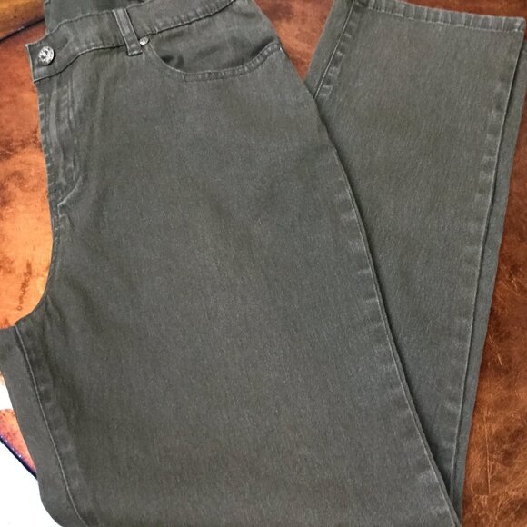 HSN Diane Gilman DG2 Women Size 12P Olive Green Jeans Stretch 5-Pocket Slim Leg - Picture 6 of 7